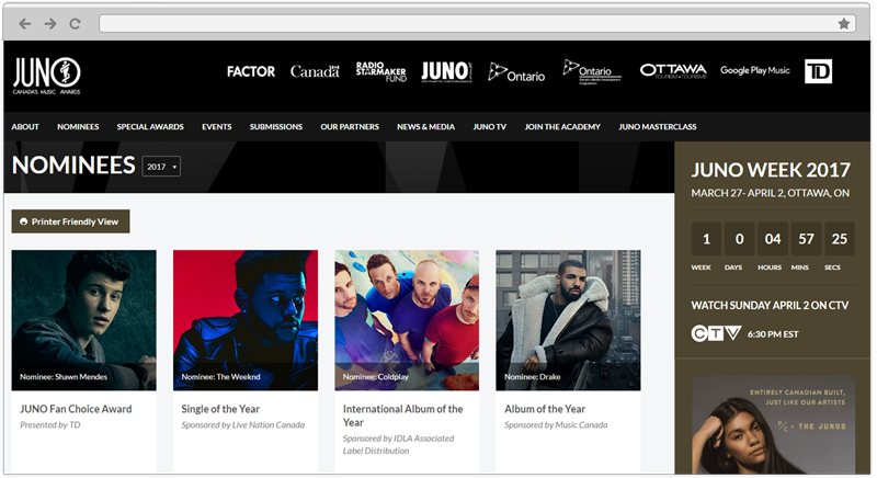 JUNO Awards Web Design