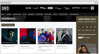 JUNO Awards Web Design